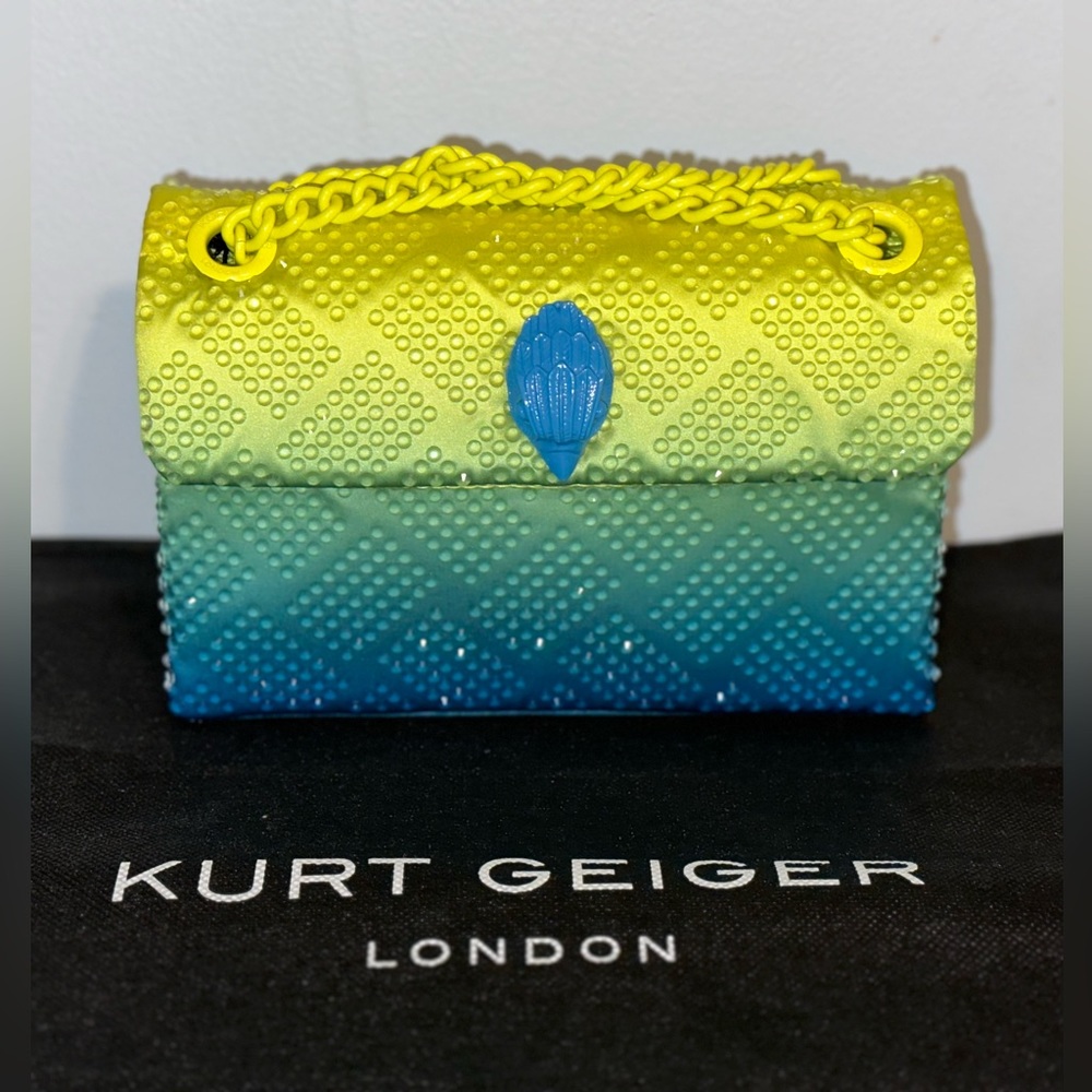NWT KURT GEIGER LONDON Embellished Yellow Green Blue Ombré Crystal Mini Bag